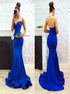 Sweetheart Sweep Train Mermaid Royal Blue Satin Prom Dress LBQ2442